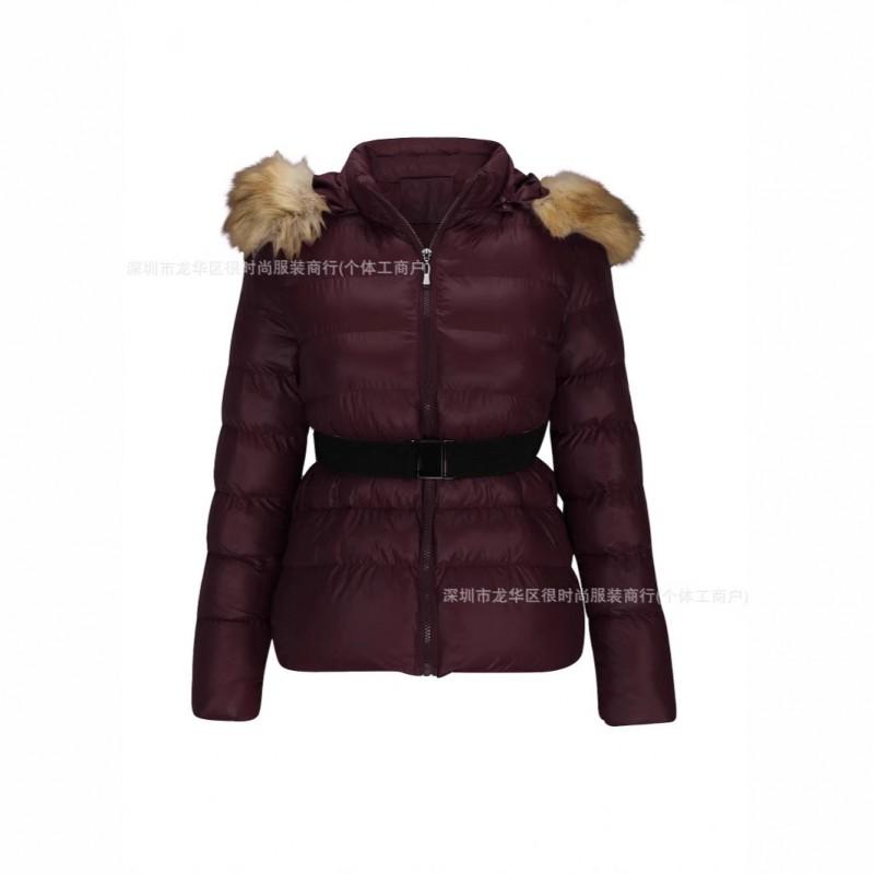 2026 Winter Womens Slim Fit Padded Hooded Coat With Raccoon Fur Trim