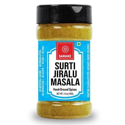 SARANZ Surti Jiralu Masala Tökéletes főzéshez, Használatra kész, Nem tartalmaz színezéket, Fűszerporok és Masalák, Prémium Kézműves Fűszerek - 100 Grammos Üveg