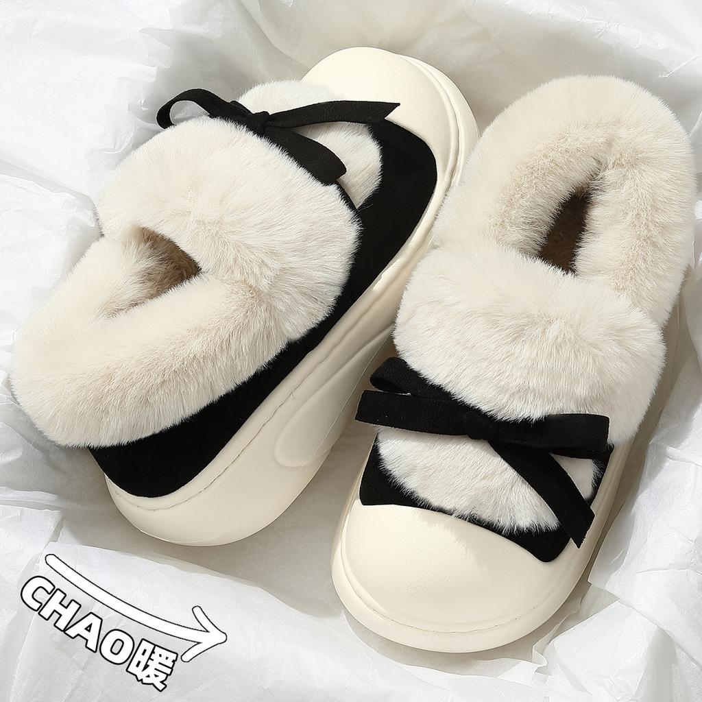 New cotton slippers women's winter bag heel indoor home with heel warm platform cotton shoes women's winter
