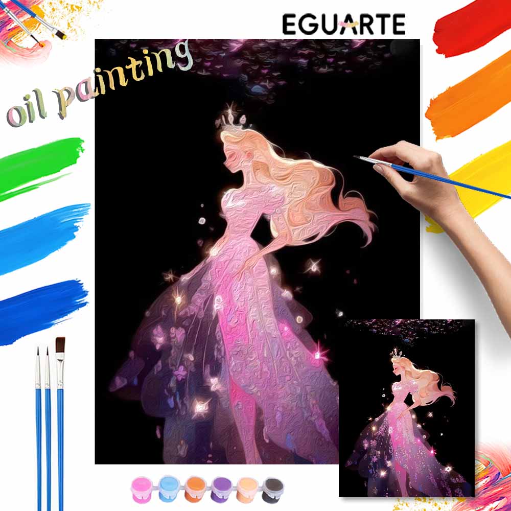 Disney Cinderella Glitter Dress oil paint by numbers painting kit handmade diy home decor gifts for arts lovers adult wall art canvas
