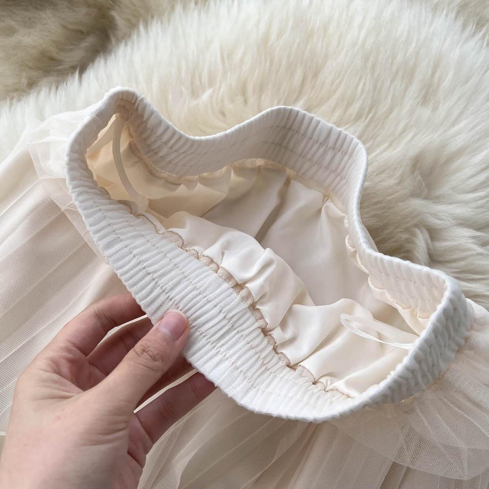 Spring Super Mesh Skirt Women's Medium Length Pleated Cake Skirt Elastic High Waist A-Shaped Large Swing Skirt Umbrella Skirt