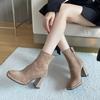 2025 New Square Head Suede Side Zipper Soft Leather Low Tube Received Martin Thin Women's Short Boots
