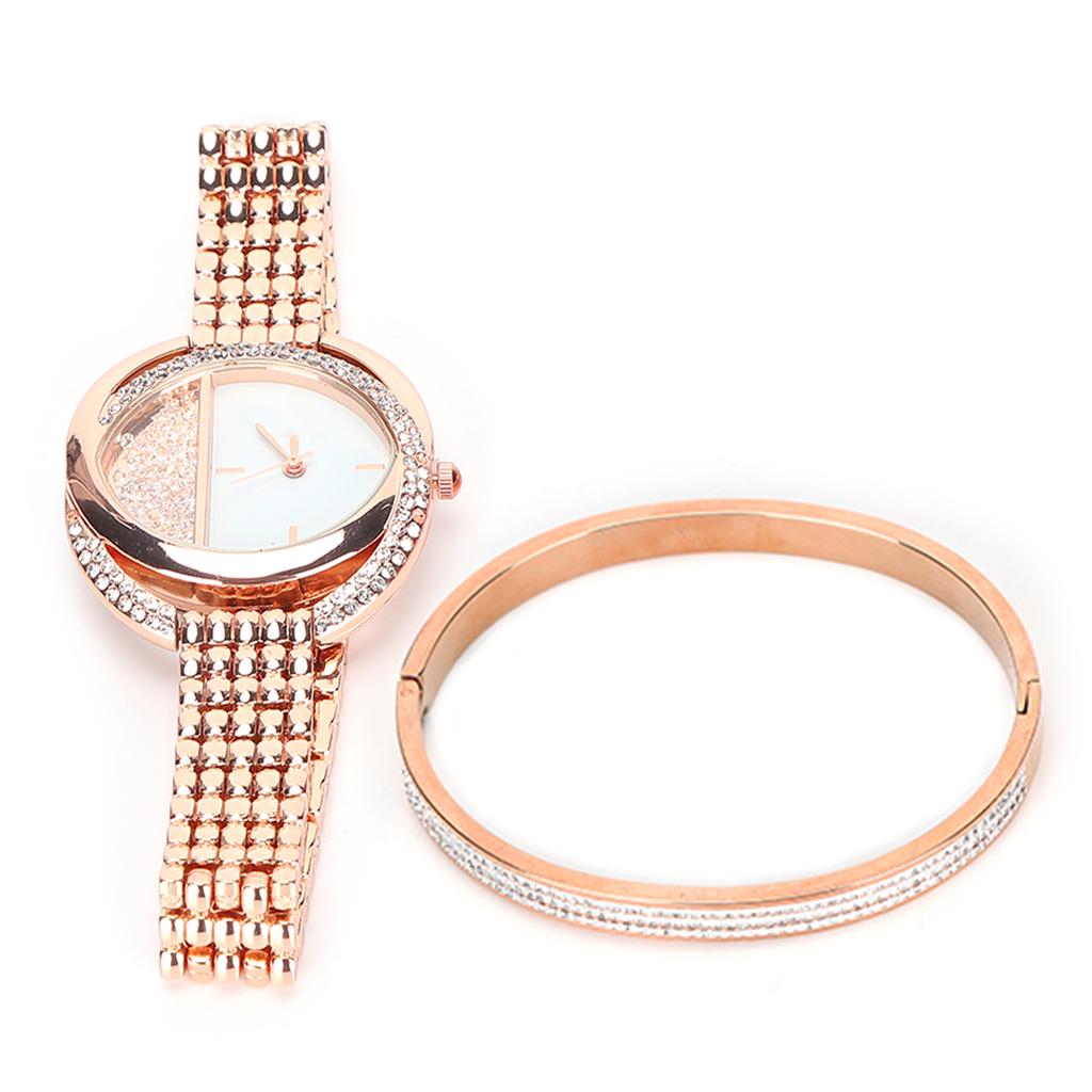 Women Jewelry Set Quartz Movement Watch Titanium Steel Bracelet Jewelry Set Anniversary GiftRose Gold