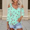 Women's Casual Shirt Blouse Print V-neck Sexy Cold Shoulder 3/4 Sleeve Top