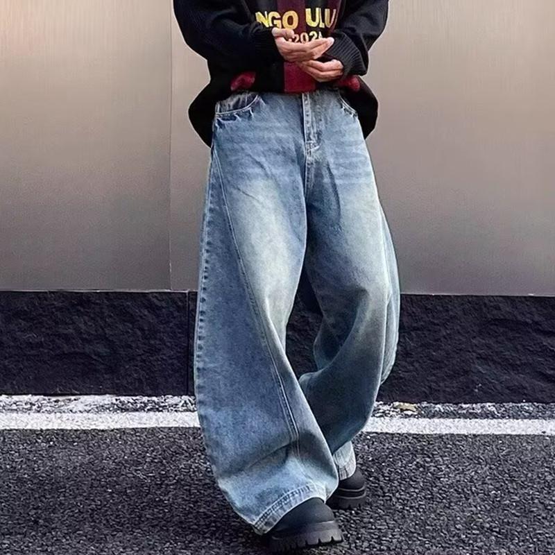 Wide Leg Jeans Men's High Street Vibe Style American Trend Silhouette Scimitar Trousers Boys Casual Pants