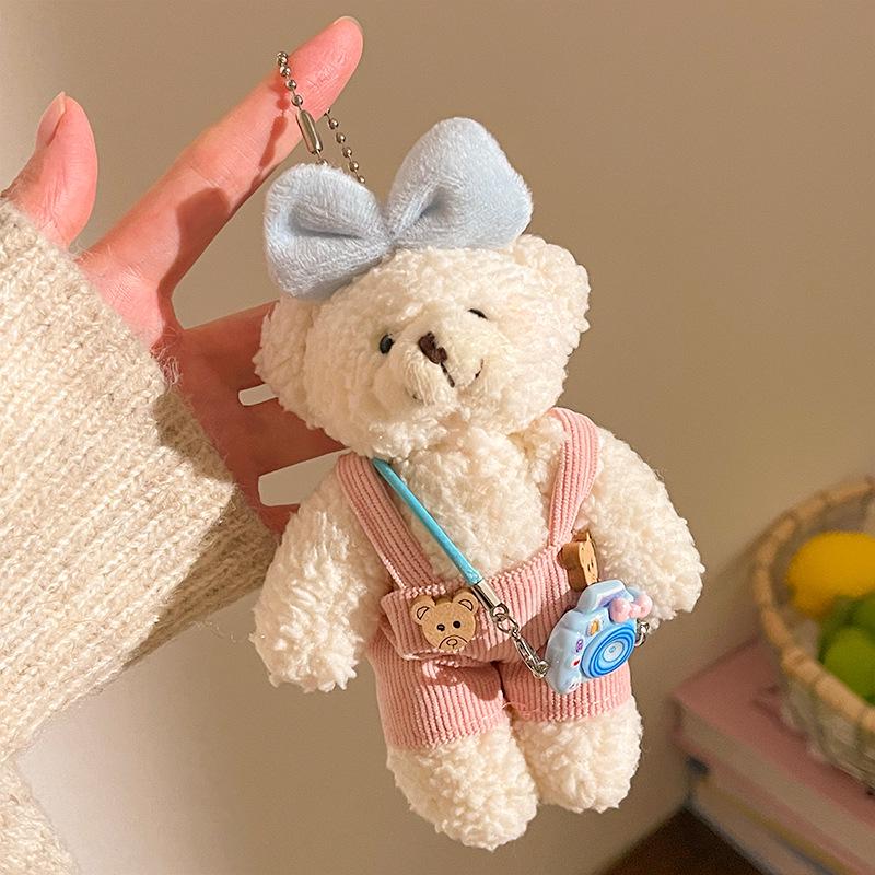 Cute Bear Plush Doll Pendant: Heart Backpack Charm for Girls