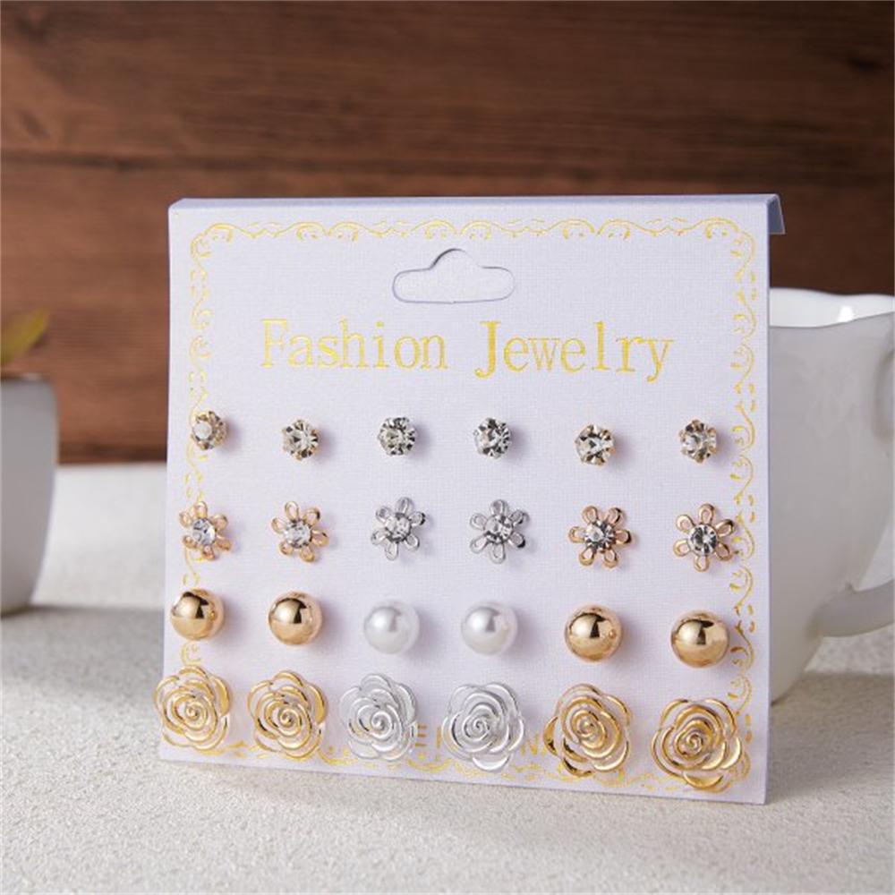 Pink Butterfly Flower Crystal Pearl Earrings Set for Women Cute Trendy Heart Geometric Gold Color Earings Party Jewelry