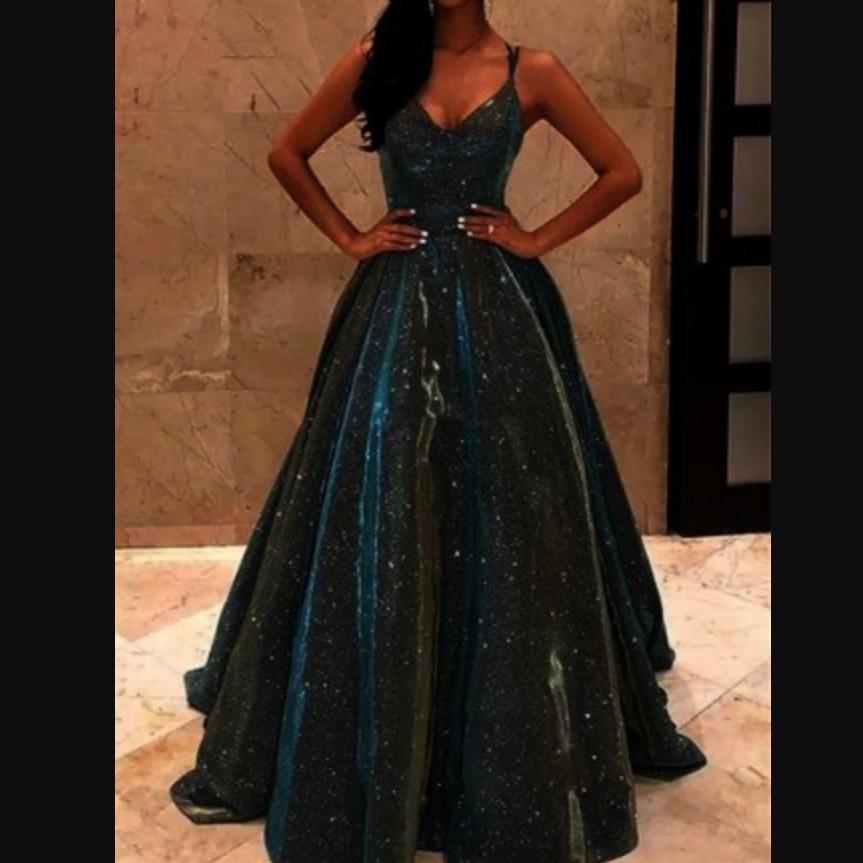 Women's Tube-top Shiny Long A-line Slim Evening Dress