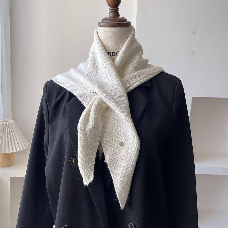 Korean Versatile Knitted Triangular Scarf Women Autumn Winter Wool Blend Solid Simple Small Shawl Female Stylish Woolen Wrap