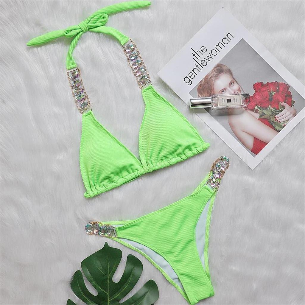 New Diamond Metal Chain Scrunch Butt Bikini Women Swimwear Female Swimsuit Two-pieces Bikini Set Bather Bathing Suit Swim