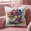 Painting Cup of Flowers Cushion Cover Multi-Scene Pillow Cover for Home & Car - Reversible, Soft & Durable for Daily Use
