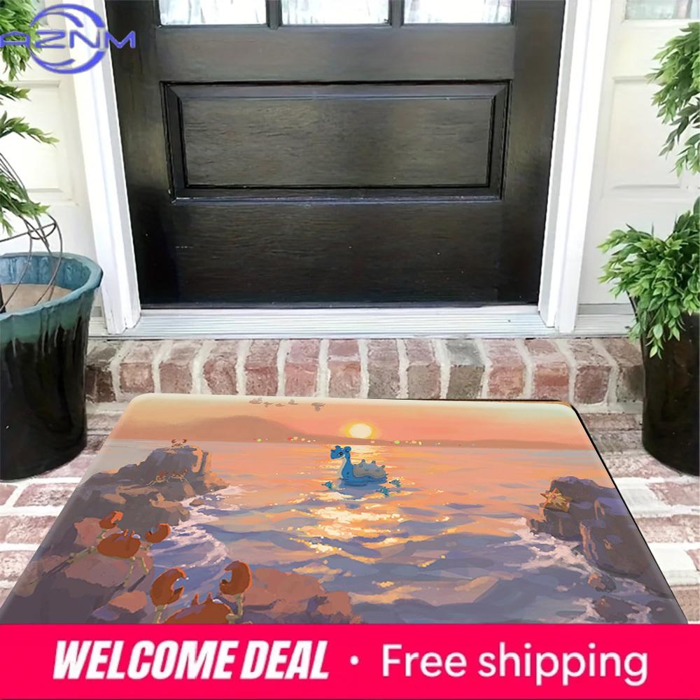 Sunset Beach Lapras Pokemon Print Soft Non-Slip Absorbent Doormat Rug Indoor Home Bathroom Entryway Floor Decor Mat