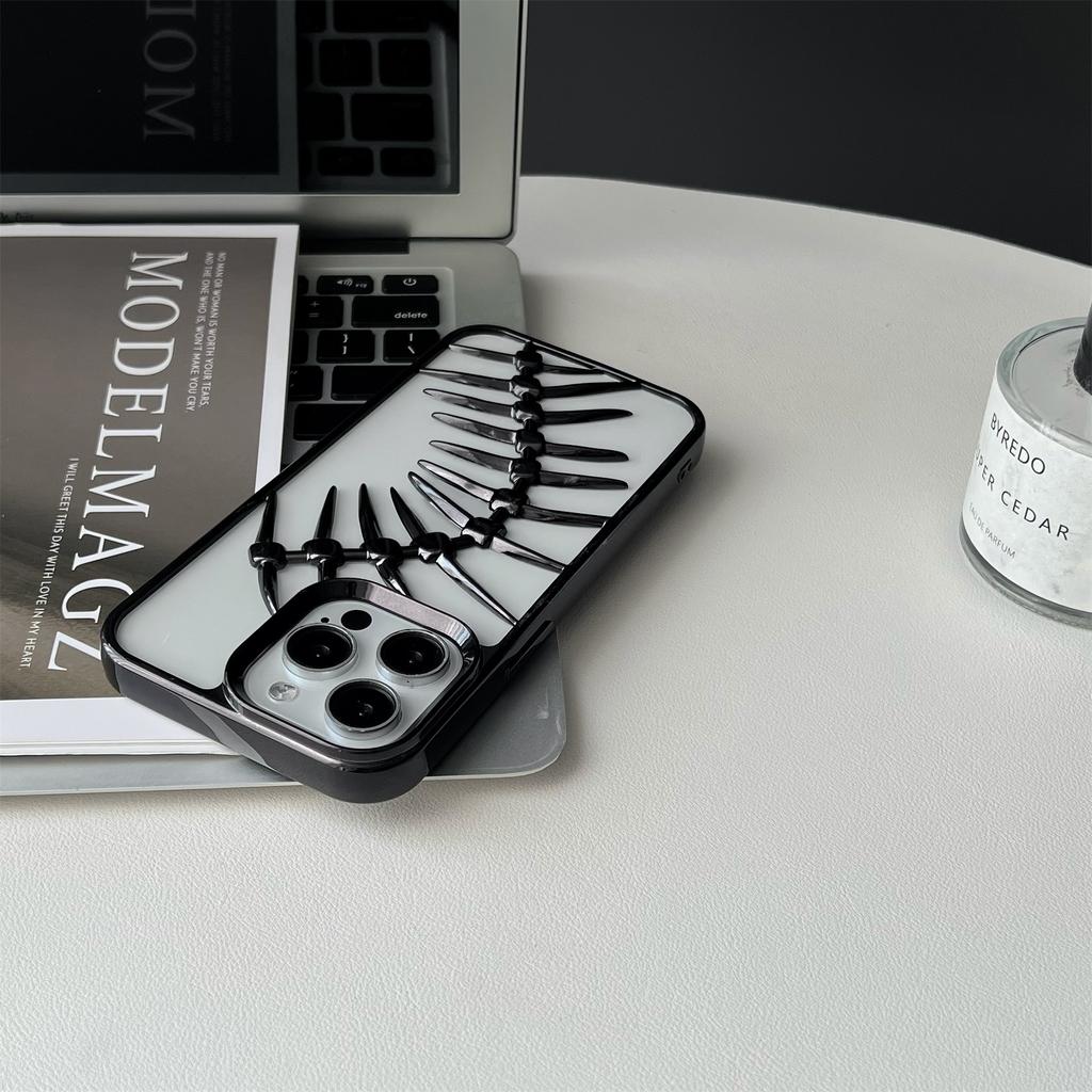 For iPhone 16 Pro Max Case Electroplated TPU Phone Shell Hollow Heat Dissipation Fish Bone Design