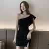 Sexy slanted shoulder slim hip dress women's summer fashion off-the-shoulder Internet celebrity temperament socialite dress