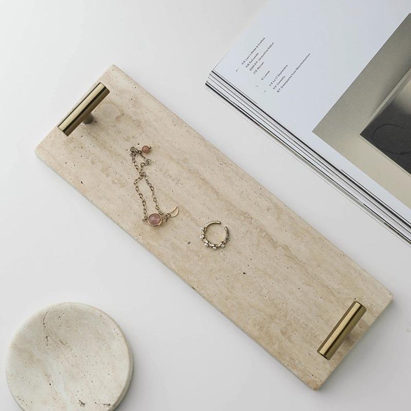 1pcs Nordic Style Storage Tray Vintage Home Decor Plate with Metal Handle Modern Desk Organizer for Living Room Kitchen Bedroom