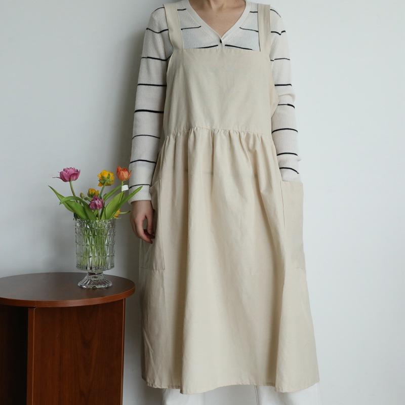 

Простой хлопковый фартук в скандинавском стиле без рукавов, кухонный фартук в японском стиле, накидка для выпечки, платье для флористики, фартук в стиле литературного искусства из хлопка