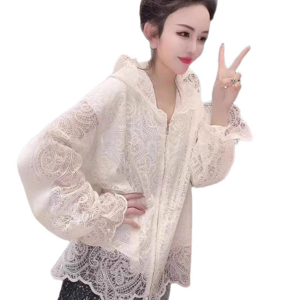 Dámská temperamentní krajková bunda s kapucí - 2025 jaro evropský styl, střední délka, plus size