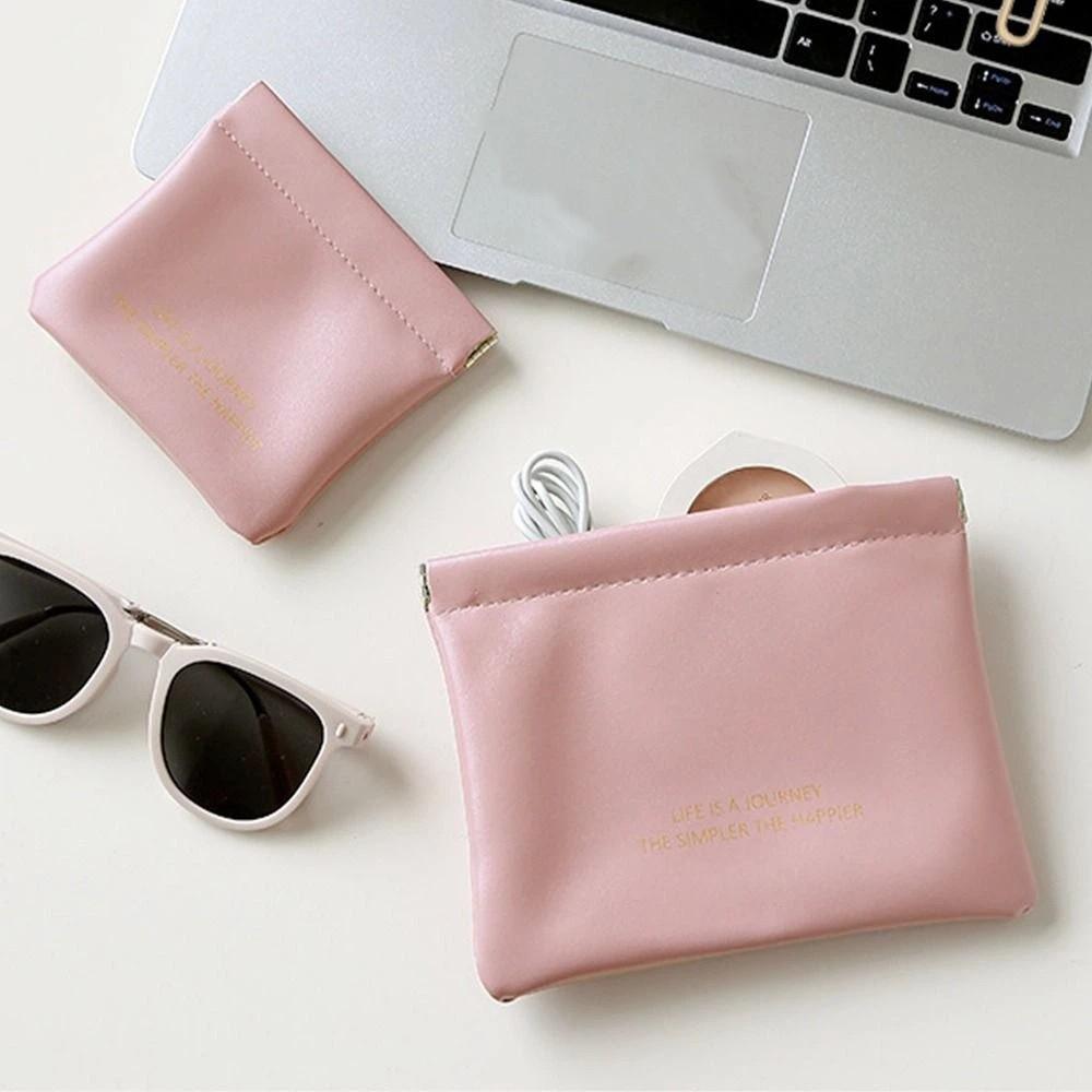 Napkin Storage Bag Lipstick Cosmetic Bag PU Coin Purse Leaf Spring Bag Women Change Storage Bag