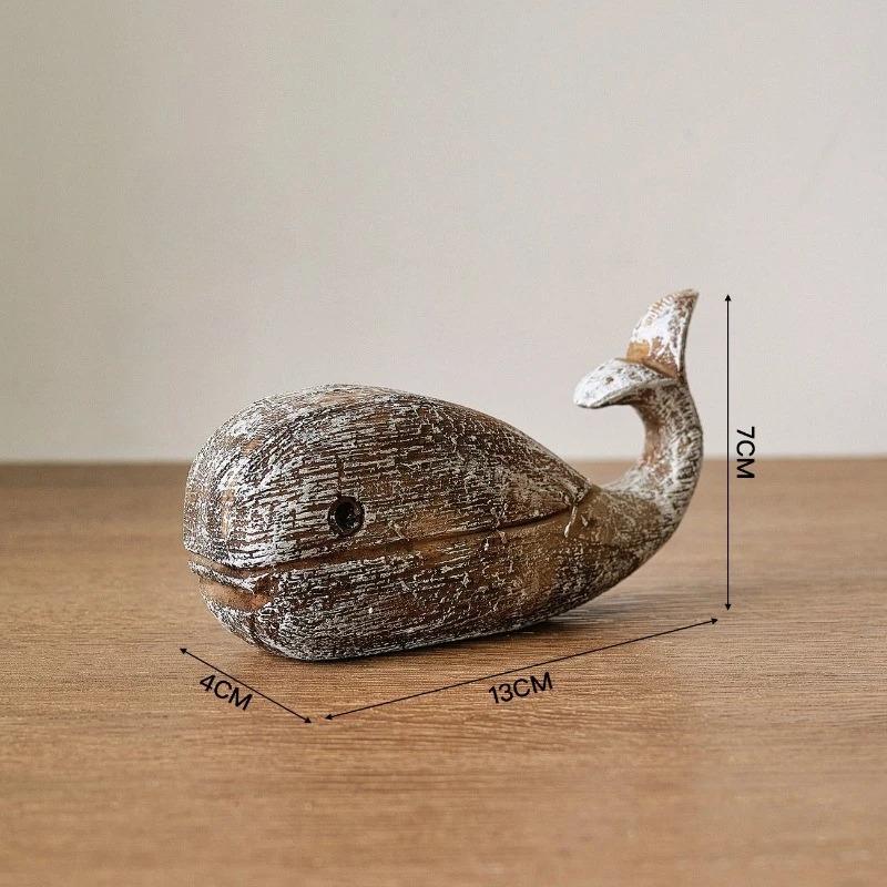 Mediterranean Retro Resin Whale Figurine, Home Decor Ornament for Living Room, Study, Desk, Creative Craft Decoration