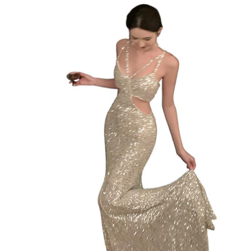 Sexy Evening Dress Women's High-end Heavy Industry Sequined Fishtail Dress Design Waist Dress