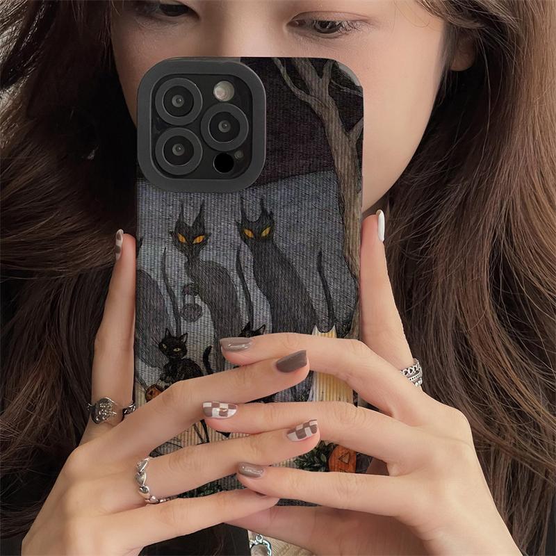 Super Funny Night Cat Elf Fox Soft Case For iPhone 15 16 Pro Max 14 13 12 11 7 8 Plus SE X XS XR Shockproof Silicone Cover Cases