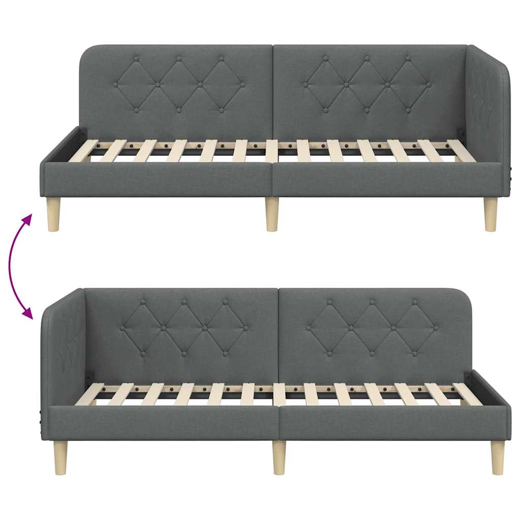 Corner Bed Frame Dark Grey 90 X 190 Cm Fabric