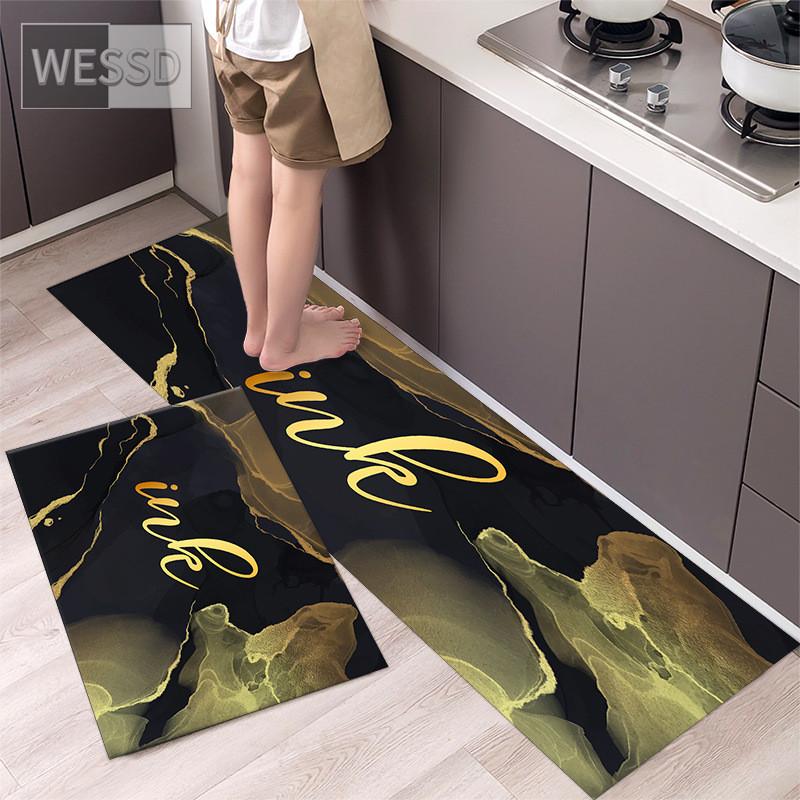 Non-slip Washable Kitchen Mats Set 2 Pieces Modern Floor Mat Home Black Rug For Living Room Bedside Mat