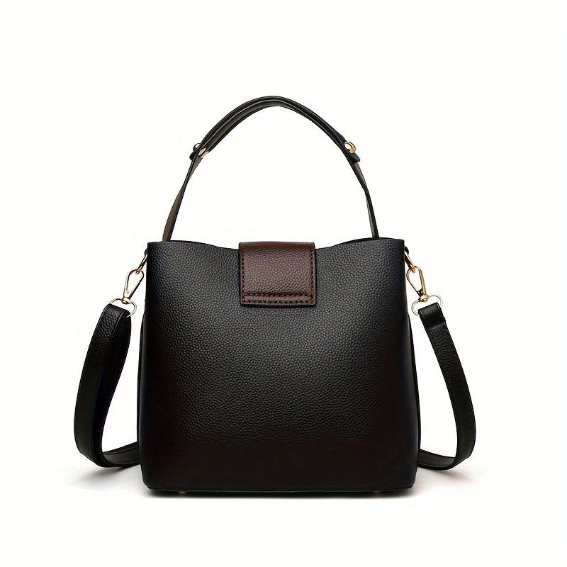 Contrast color square buckle bucket bag women's shoulder messenger bag