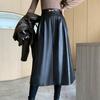 DIMANAF 2025 New Autumn Plus Size Long Women PU Skirts Elastic Waist Oversize Lady Elegant High Waist Skirts Solid