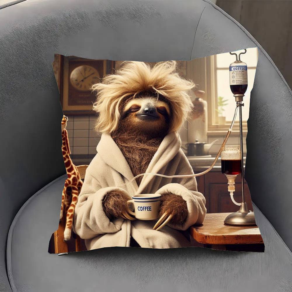 Funny Sloth DJ Pillow Case Sofa Cushion Cover Room Home Decoration