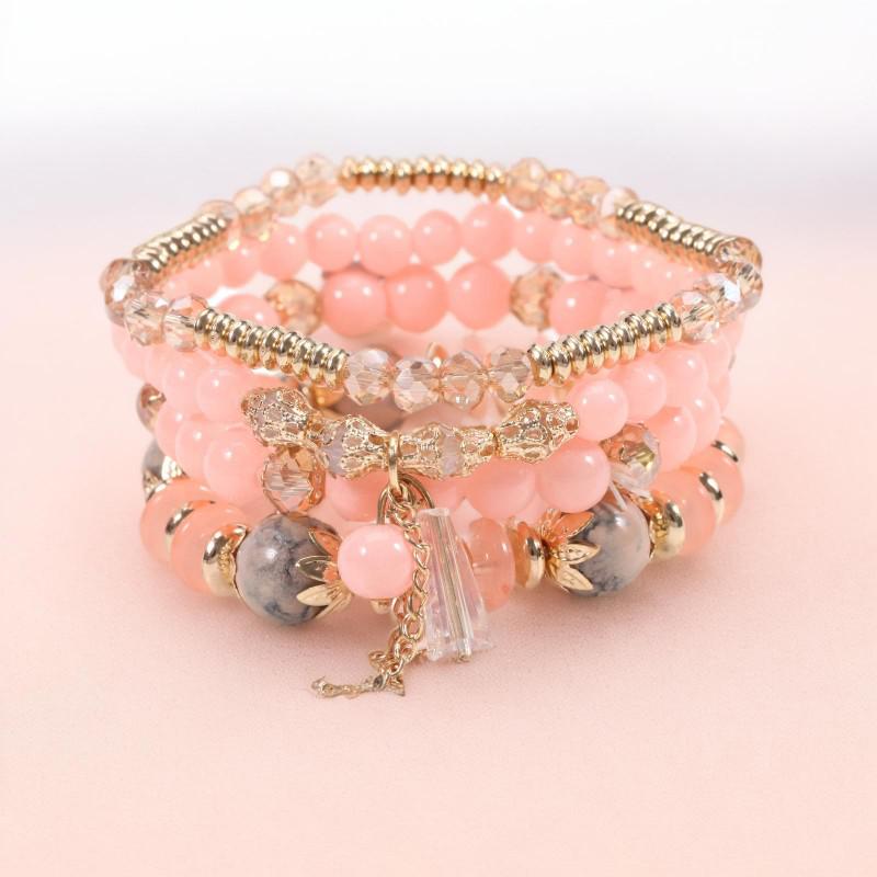 

Шикарний богемний чотиришаровий браслет з жіночою китицею з скляних намистин