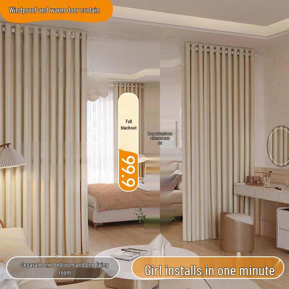 Telescopic No-Punch Curtain Set: Blackout, Heat Insulation, Sun Protection for Bedroom, Living Room, Balcony, Rental Partition