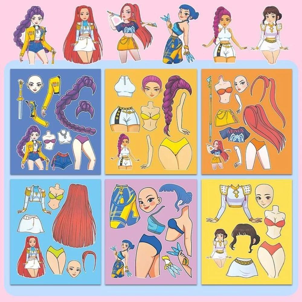 * 6/18Sheets Funny Kpop Demon Hunters Cartoon Puzzle Sticker DIY Phone Laptop Luggage Graffiti Decals Fun for Kid Gift S S/@