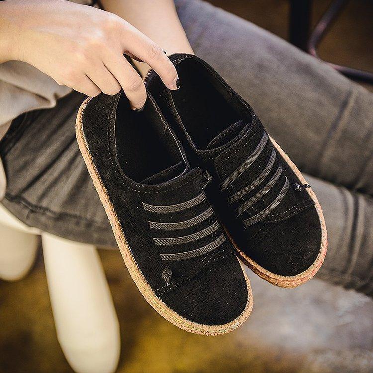 Frühlings- und Herbst-Slipper genähte Retro-Flachsohlen-Damenschuhe