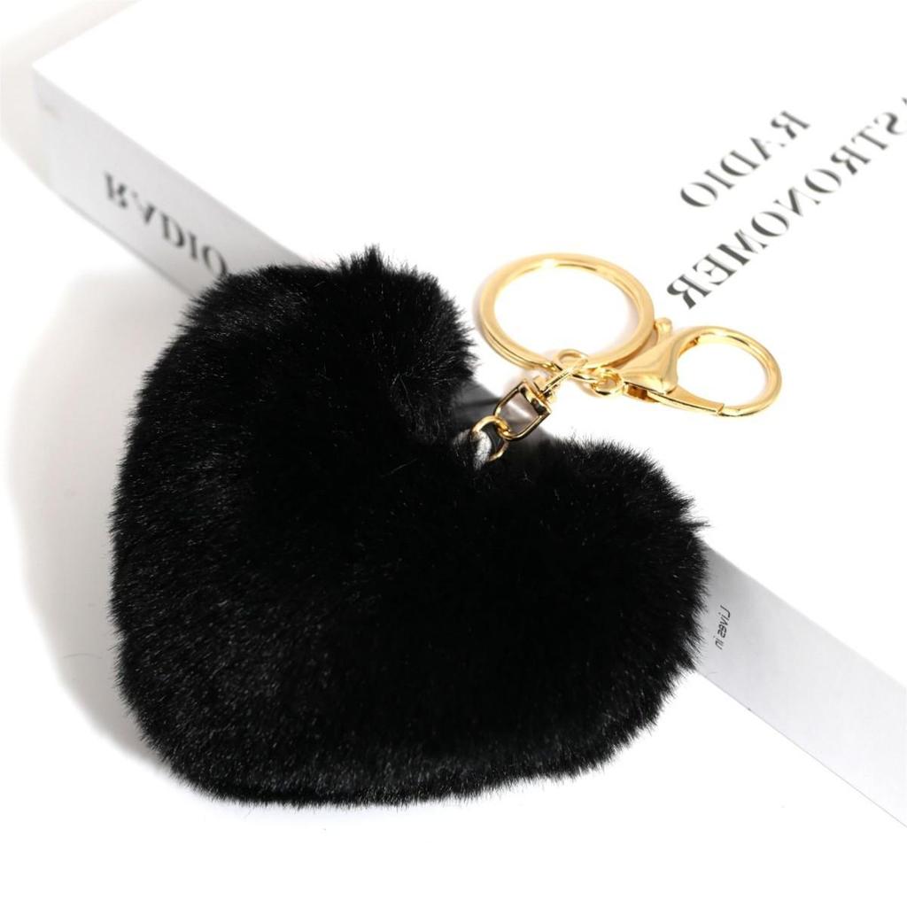 Heart-shaped Peach Faux Fur Keychain - 10cm Plush Pendant for Bags, Cars, and Accessories