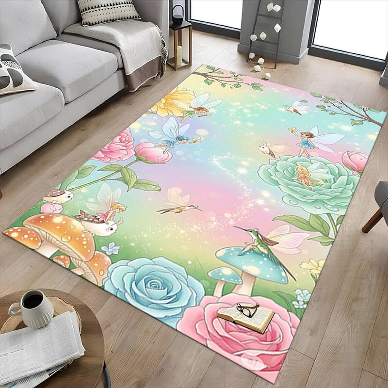 1PC Fairies Flowers Non-Slip Floor Carpet, Office, Family, Bedroom, Studio - Large Area Rug, Vibrant Colors, Longlasting Material-X408