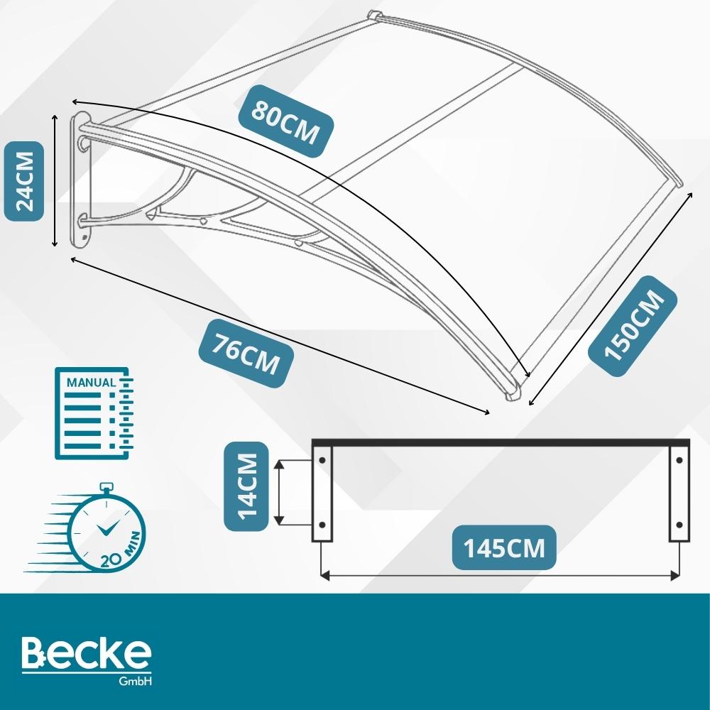 Door canopy 150 x 80 cm gray