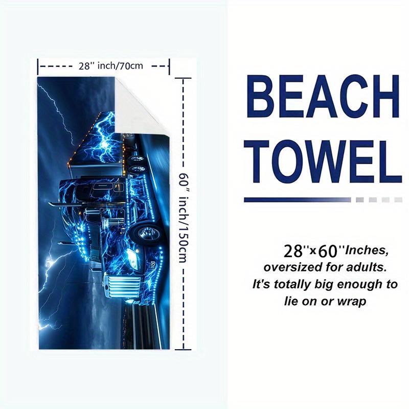 Toalla de Playa Camión Rayo Estampado Vehículo Eléctrico Diseño Trueno Secado Rápido Suave Microfibra Toalla de Baño Para Hombres Niños Regalo