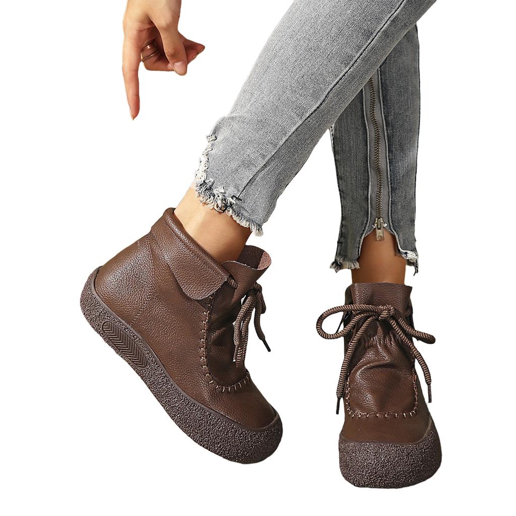 Women's Retro Boots with Thick, Lace-Up Closure and Comfortable Fit for Fall and Winter