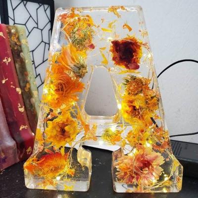 Floral Resin Night Light Handmade Pressed Flowers In Resin Letters Lamp Table