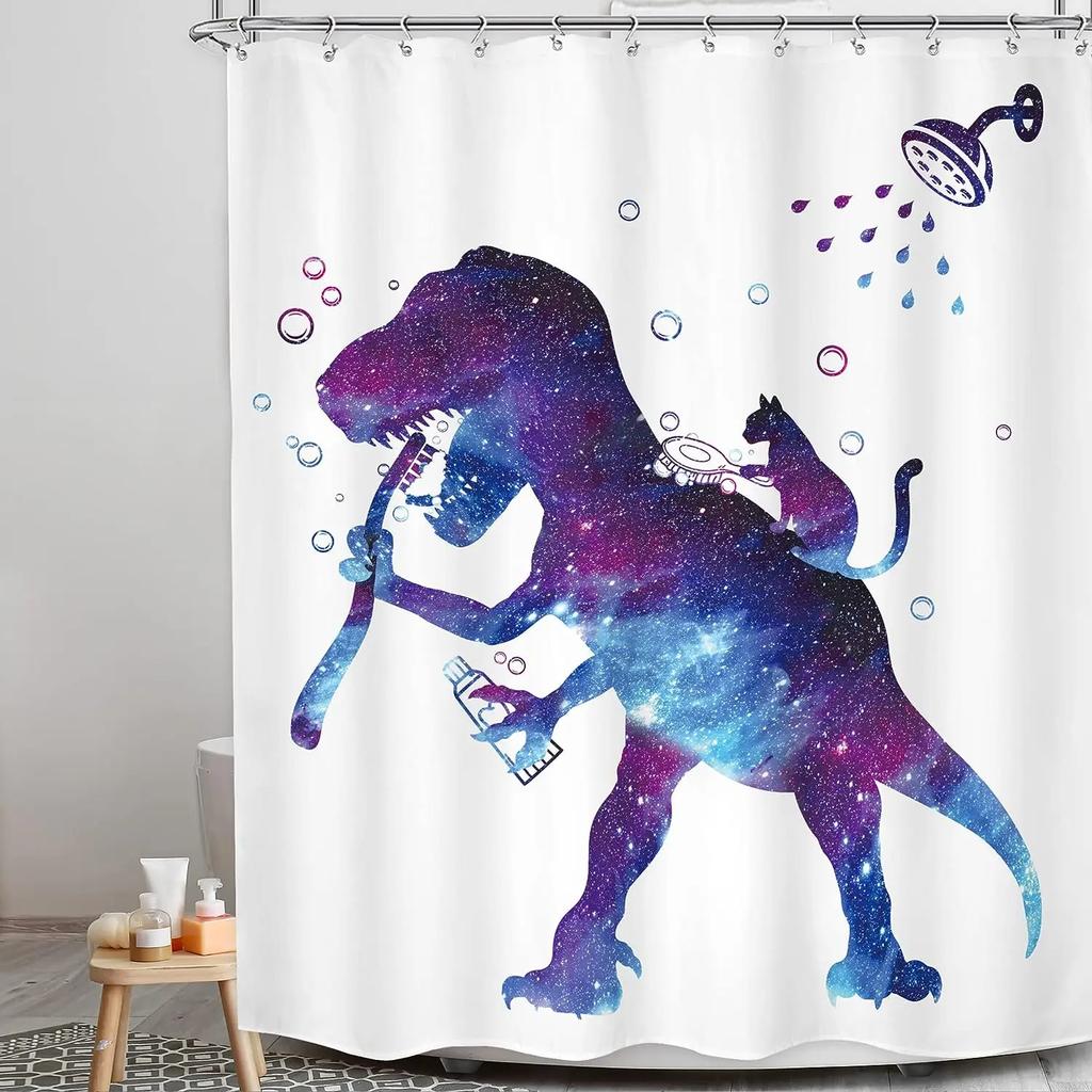 Cartoon Animal Shower Curtains Funny Bathe Dinosaur Cute Black Pet Cat Flower Plant Leaves Kids Bathroom Decor Cloth Curtains