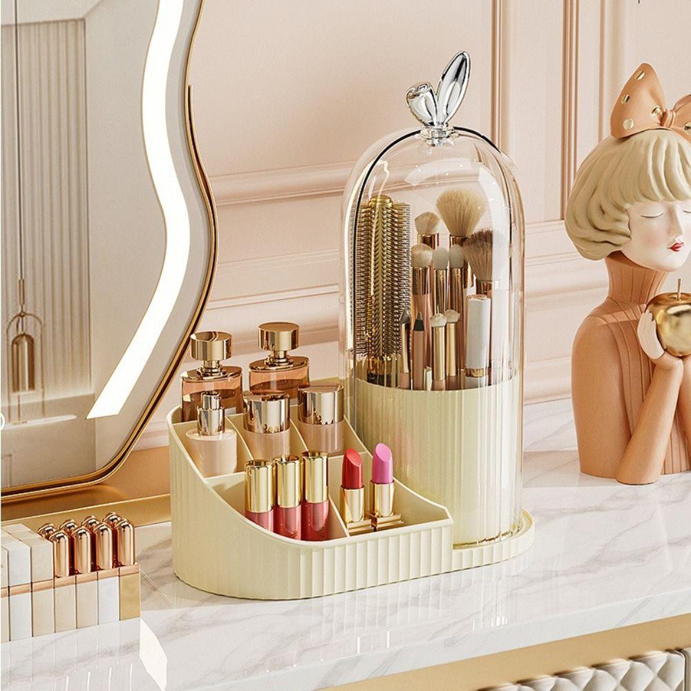 PP Makeup Brushes Storage Box Multi-compartment 360° Rotating Drawer Storage Organizer Large-capacity Dustproof