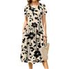 Women's Fashion Casual Loose Floral Print Round Neck Pocket Short Sleeve Dress