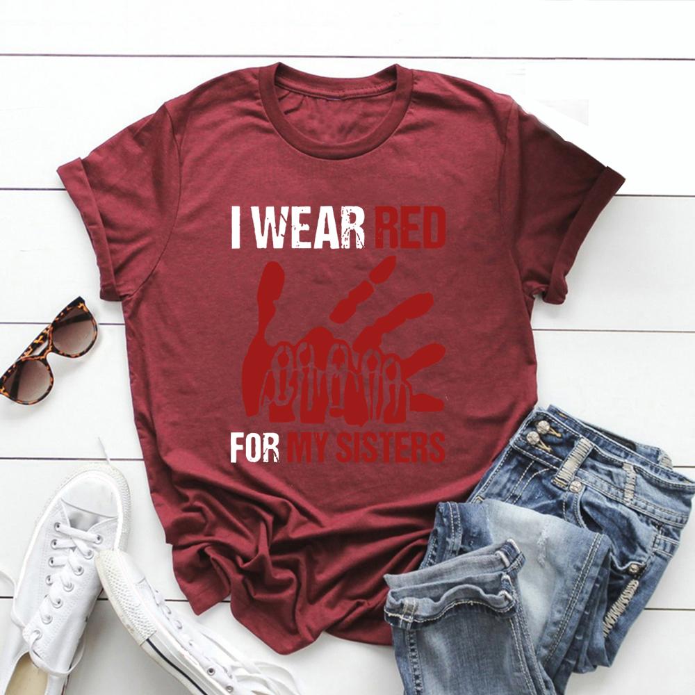 I Wear Red for My Sisters No More Tshirt Stolen Sisters Shirt Murdered Women T-shirt Short Sleeve Graphic Tees Missing Women Tee