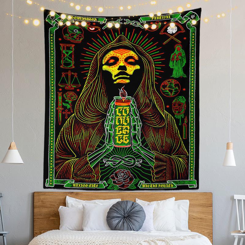Bedroom Living Room Tapestry Horror Skull Tapestry Halloween Black and White Ghost Tapestry Tapestry Home Decor