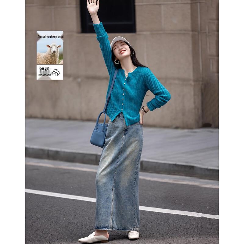 

Women s Merino Wool Blend Round Neck Knit Sweater L