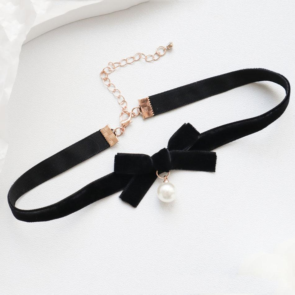 Sexy Velvet Pearl Pendant Choker for Women Bow Neck Clavicle Necklace Lady Jewelry Accessories Girl Gift Lace Gothic Daily Party