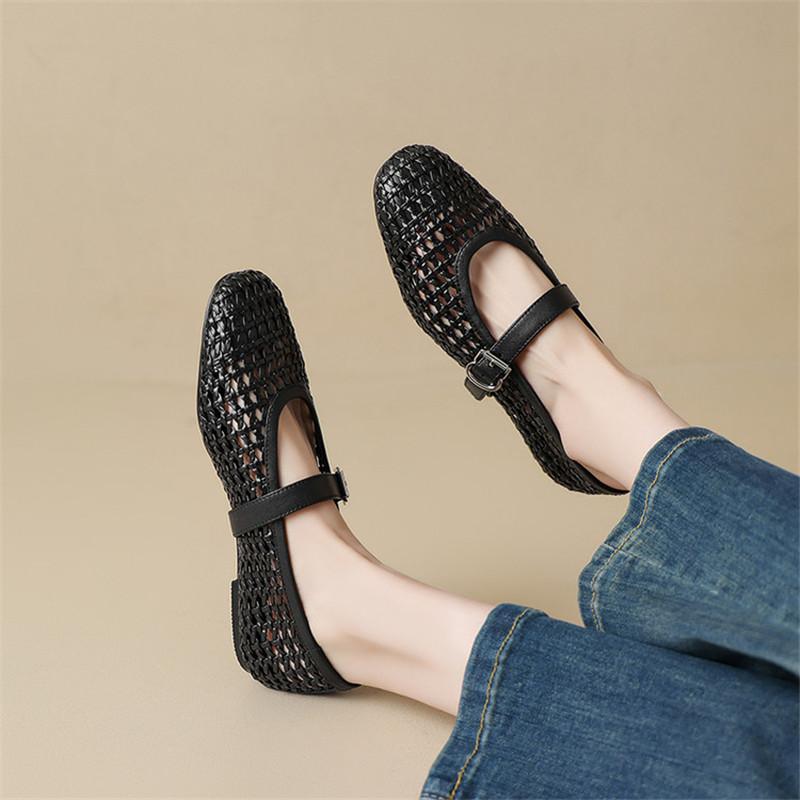 Fashion New Summer Women Pumps Shoes for Women Fashion Hollow Out Round Toe Mary Jane Shoes Breathable Flat Shoes Low Heels Women