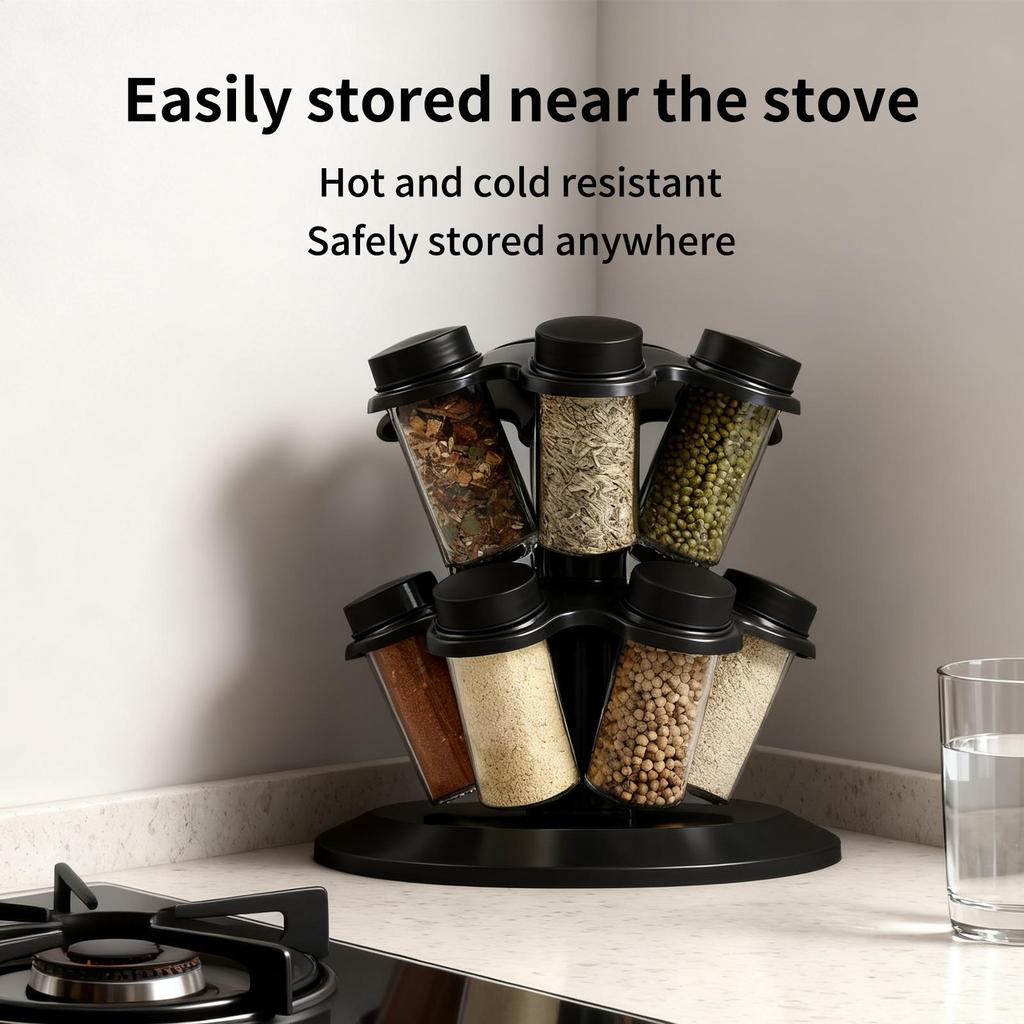Rotating Seasoning Rack 12-Jar Seasoning Storage Holder Kitchen Condiment Organizer for Cabinet Restaurant Pantry Countertop