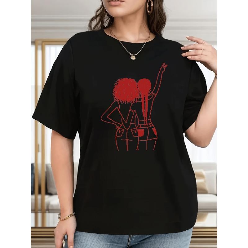 

Women s Plus-Size Oversized White T-Shirt with Red Sisters Print - All-Season Casual Round Neck Top, Best Friend Matching Gift 4XL чорний